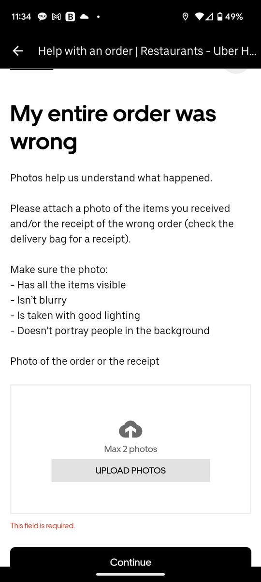 PewpyShoes's tweet photo. @UberEats your customer service site is broken, can't upload pictures. Completely wrong order, 3 hour delay, wrong house and no way to fix it. https://t.co/wtVsDMeFDV