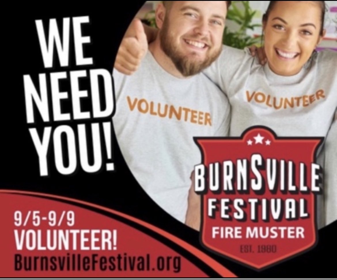 We’re looking for volunteers and parade participants. Please use the links below to sign up. I hope to see you there!!! 😊🤗

burnsvillefestival.org

m.signupgenius.com/#!/showSignUp/…