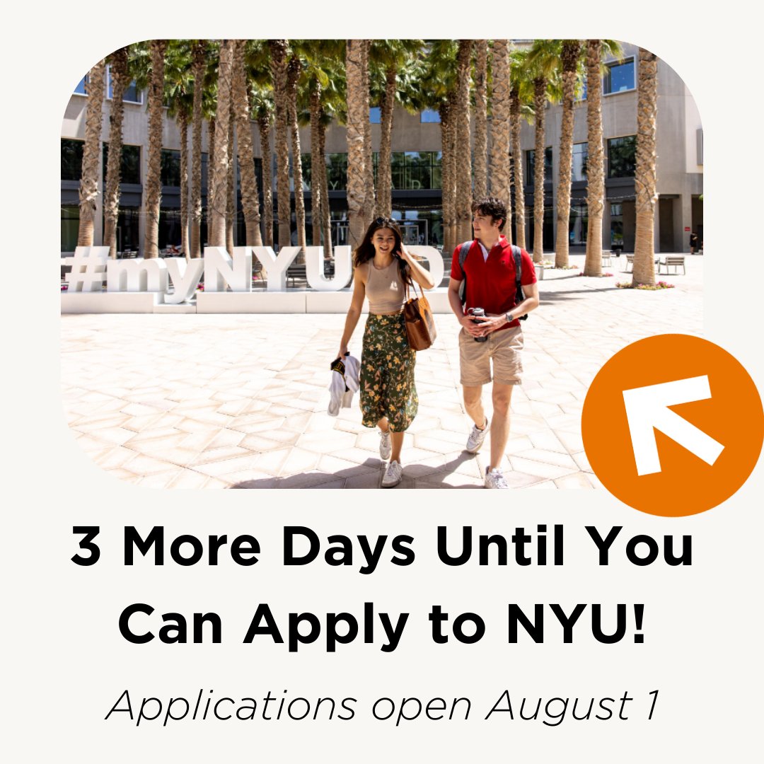 We are just 3 days away from the Common Application opening up for all three of NYU's degree-granting campuses! 

#NYU2028, tell us below if you're applying to @NYUAbuDhabi, @nyushanghai, or one of our NYC schools & colleges!  💜