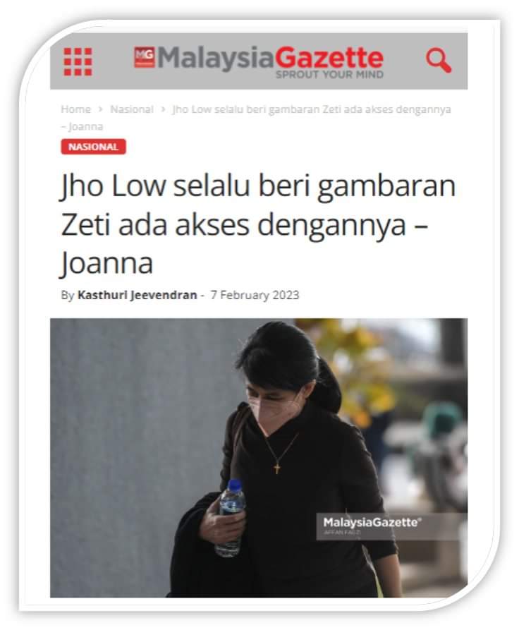 morasaki12's tweet photo. Jho Low akrab dgn Zeti - Joanna Yu

Februari lalu, pengurus Ambank Joanna Yu mengaku dlm mahkamah bahawa Jho Low memberitahunya bahawa dia rapat dengan Zeti, sering mengadakan mesyuarat dengannya, dan mungkin pernah bercuti bersama keluarga dan rakan-rakannya. https://t.co/GwdTDW4siy
