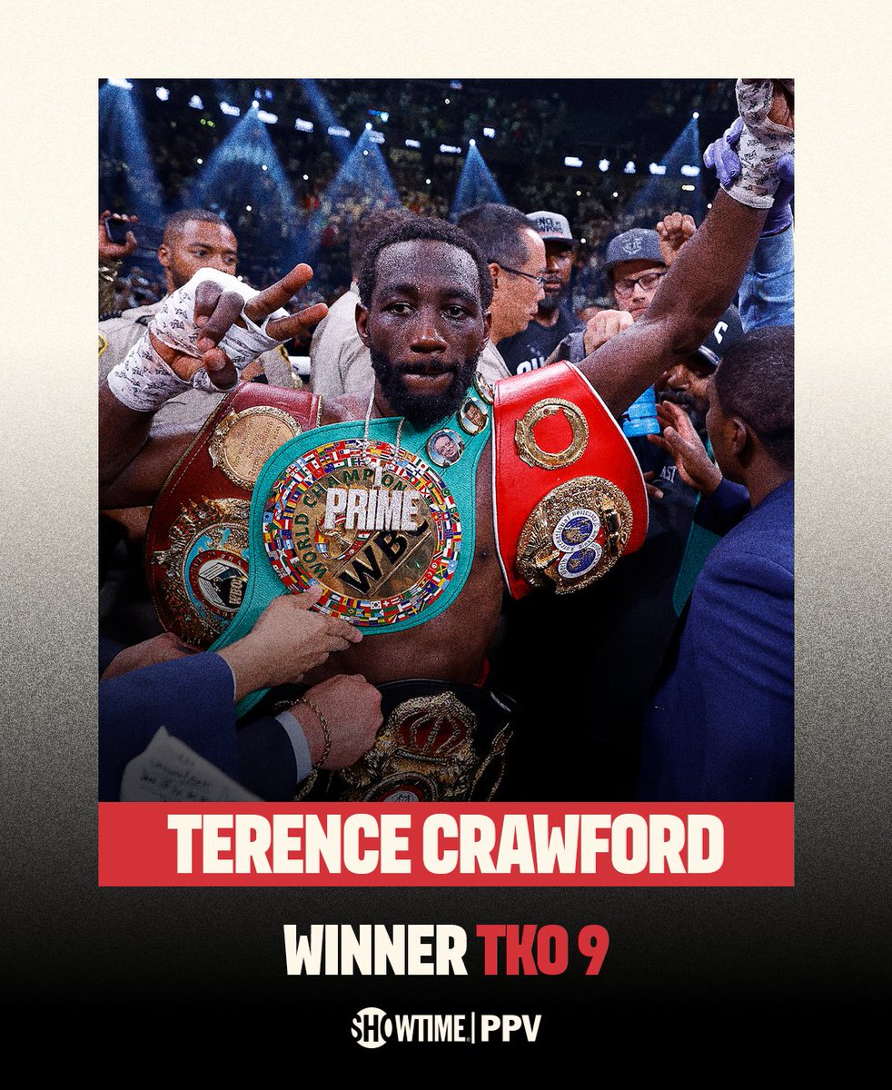 Undeniable. @TerenceCrawford is one of the best to ever lace up a pair of gloves. He is your first undisputed welterweight champion in the 4-belt era 🏆🏆🏆🏆 #SpenceCrawford