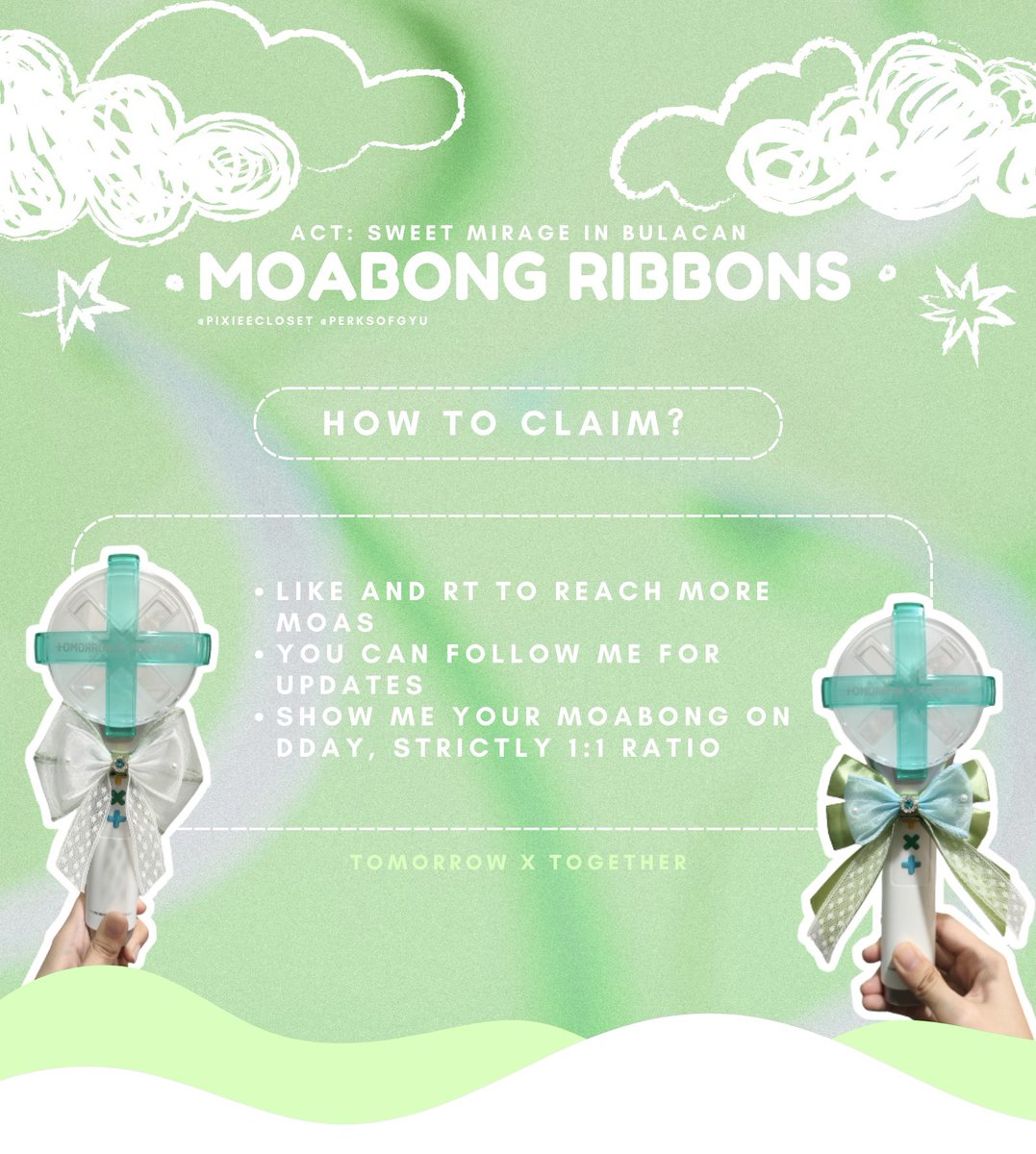 pixieecloset's tweet photo. Hi MOAs(⁠~⁠￣⁠³⁠￣⁠)⁠~

I'll be handling out freebies during TXT ACT: Sweet Mirage in Bulacan 

✩ see pics for details^⁠^

pls help rt♡
#TXTInBulacan  
#ACTSWEETMIRAGEInBulacan
#ACT_SWEET_MIRAGE_in_BULACAN https://t.co/dBq59AArTo