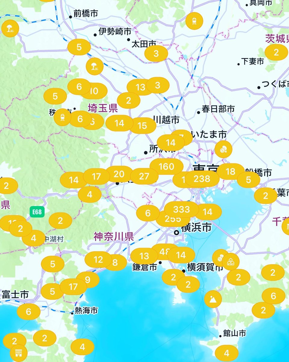 sideburnzz's tweet photo. foursquareを始めて12年。昔訪れた場所を振り返る時に便利。「川越はあのレースだな」とか。職場近くにフォーカスしたらイクラみたいになってしまいました #foursquare  #4sq https://t.co/IWWqNZ3Zsk