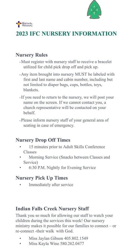 Many people have reached out regarding the IFC Nursery! Here are some details. We are excited to see everyone!