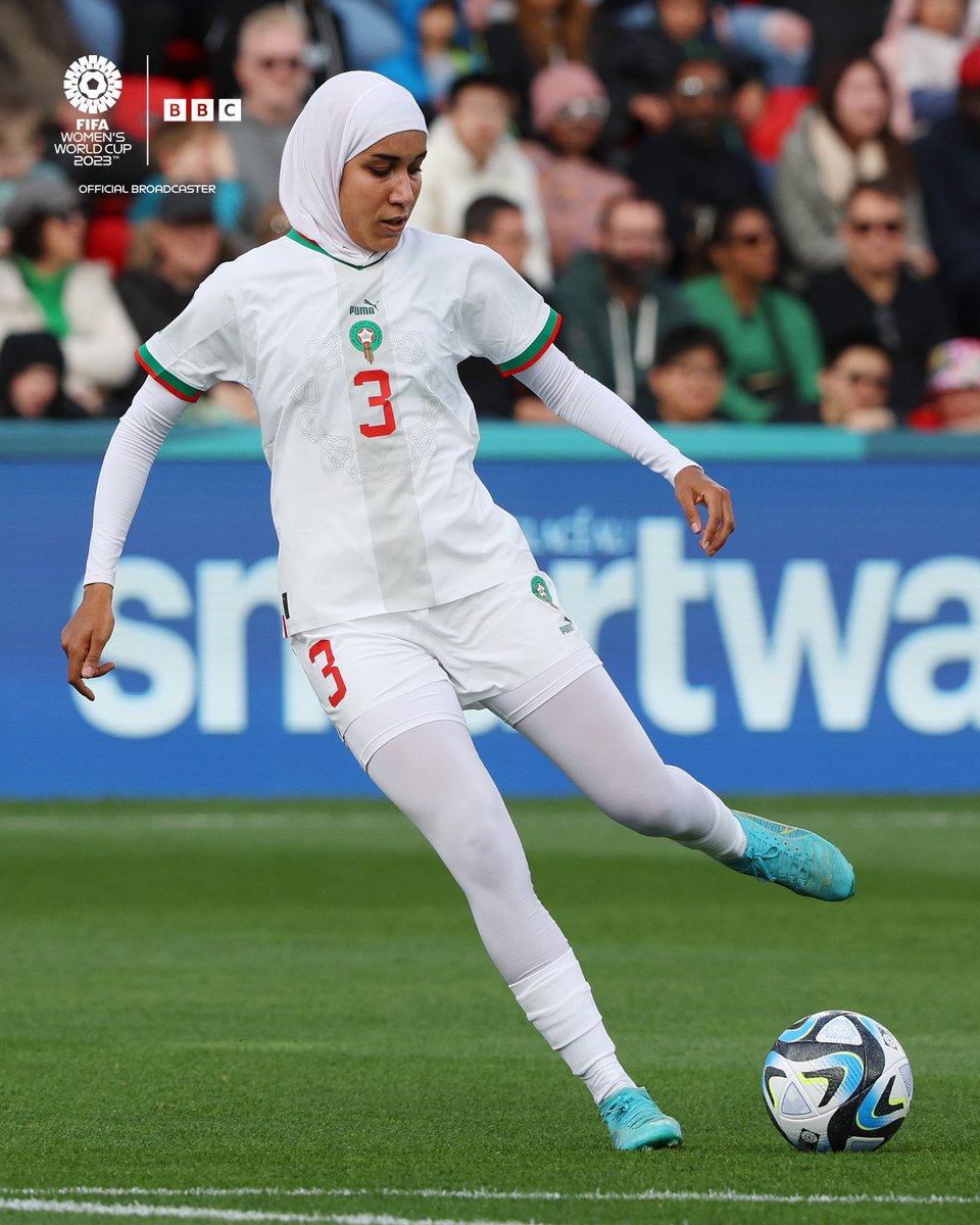 BBCMOTD's tweet photo. History maker 🙌

Morocco defender Nouhaila Benzina is the first player to wear a hijab while competing at a senior-level Women's World Cup.

#FIFAWWC #MAR https://t.co/CgUKcWHVtU