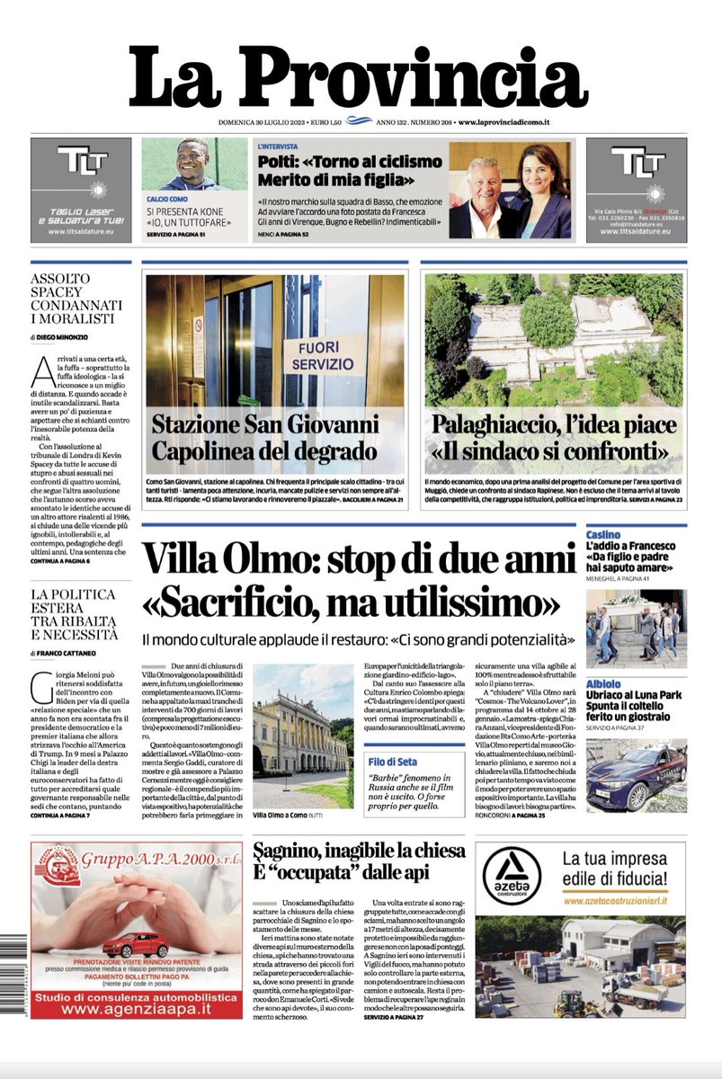 Buona domenica e buona lettura con la #primapagina de La Provincia di oggi, 30 luglio. L’edicola digitale: edicoladigitale.laprovinciadicomo.it/provinciaspa/p…