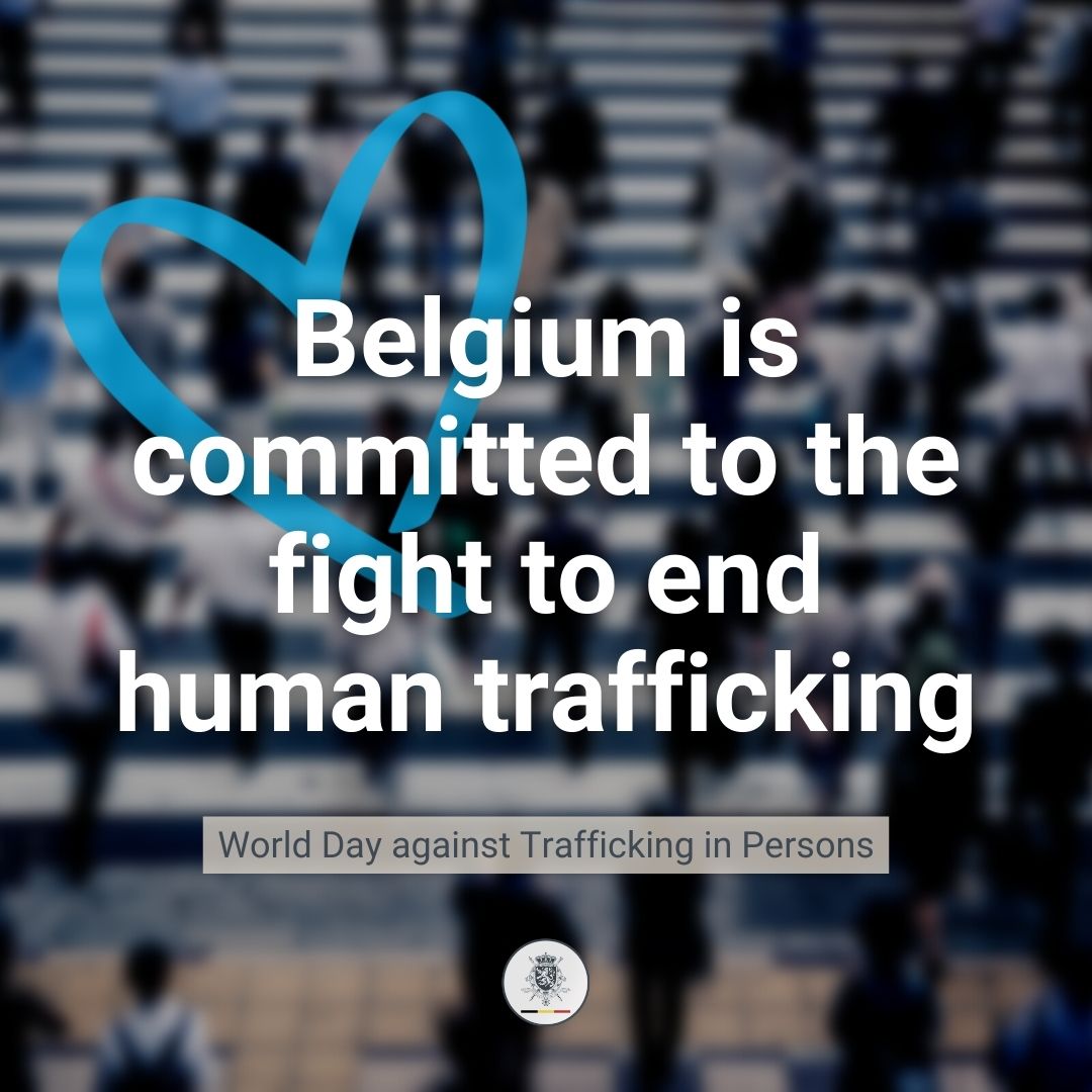 💙 Today like everyday, 🇧🇪 stands united with @UNODC for the #BlueHeartCampaign, fighting human trafficking. Let's rally together on #WorldDayAgainstTraffickingInPersons and uphold the theme of 2023: 'Reach every victim of trafficking, leave no one behind' #EndHumanTrafficking 💙