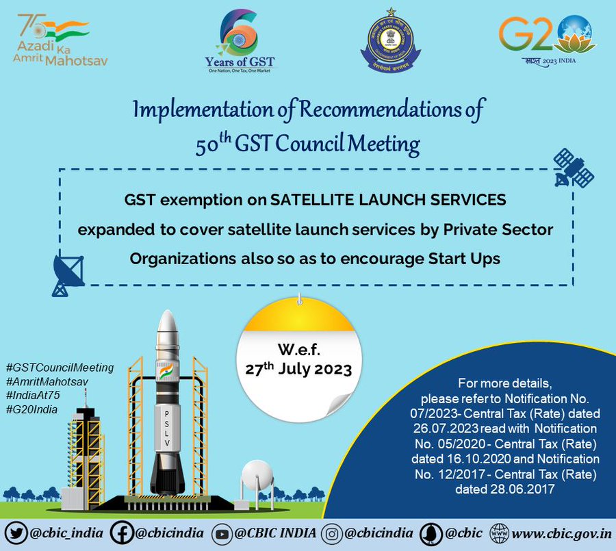 Satellite Launch Services Exempted from GST: CBIC Notifications