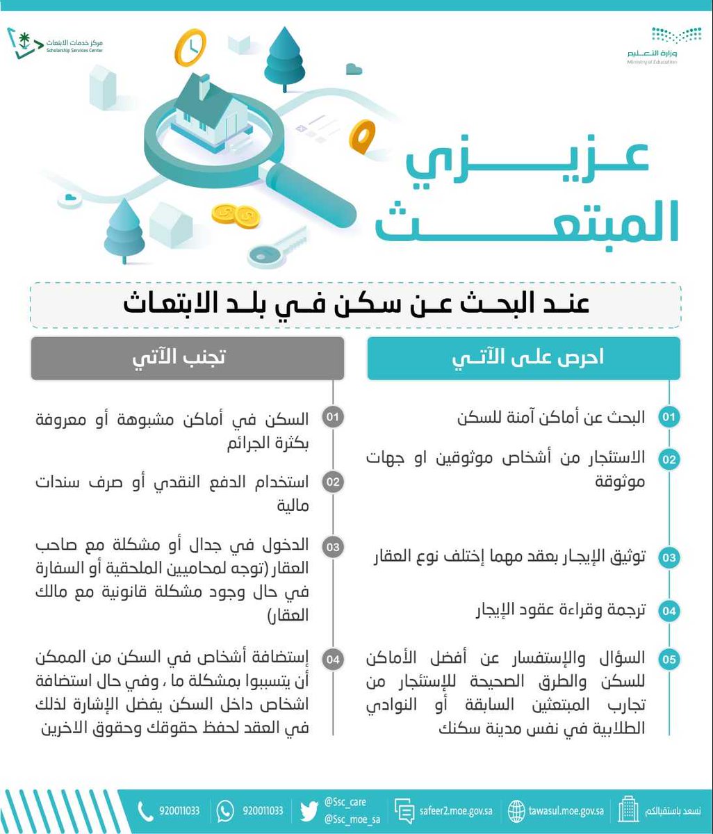 ssc_moe_sa's tweet photo. نصــائح عنــد البحـث عـن سكـن فـي بلد الابتعاث💡

#مركز_خدمات_الابتعاث 
#ننافس_بكم_العالم https://t.co/k3BrWPtt2Y