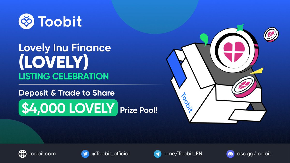 Toobit_official's tweet photo. 🚀 Join the #LOVELYInuFinance #ListingBash on #Toobit!💗 

💰 Win $4,000 in Tokens!
📅 30 Jul 2023, 01:00 (UTC) - 5 Aug 2023, 09:59 (UTC)
💹 Deposit 👉 https://t.co/M06BO3Mhtk

 Hurry, it's first come, first served!! 🏃‍♀️🏃‍♂️

🎊Learn more 🔽  
https://t.co/KfuCVfChIr

#Crypto https://t.co/3G7eYnQZ4x
