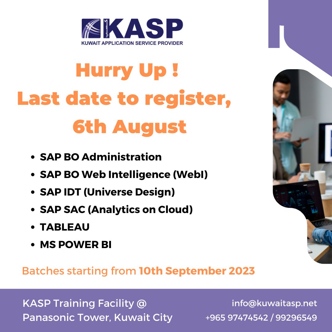 Hurry Up!!
Registration closes on 6th August 2023..
#Analytics #Training #workshop #kuwait #sapanalytics #PowerBI #Tableau