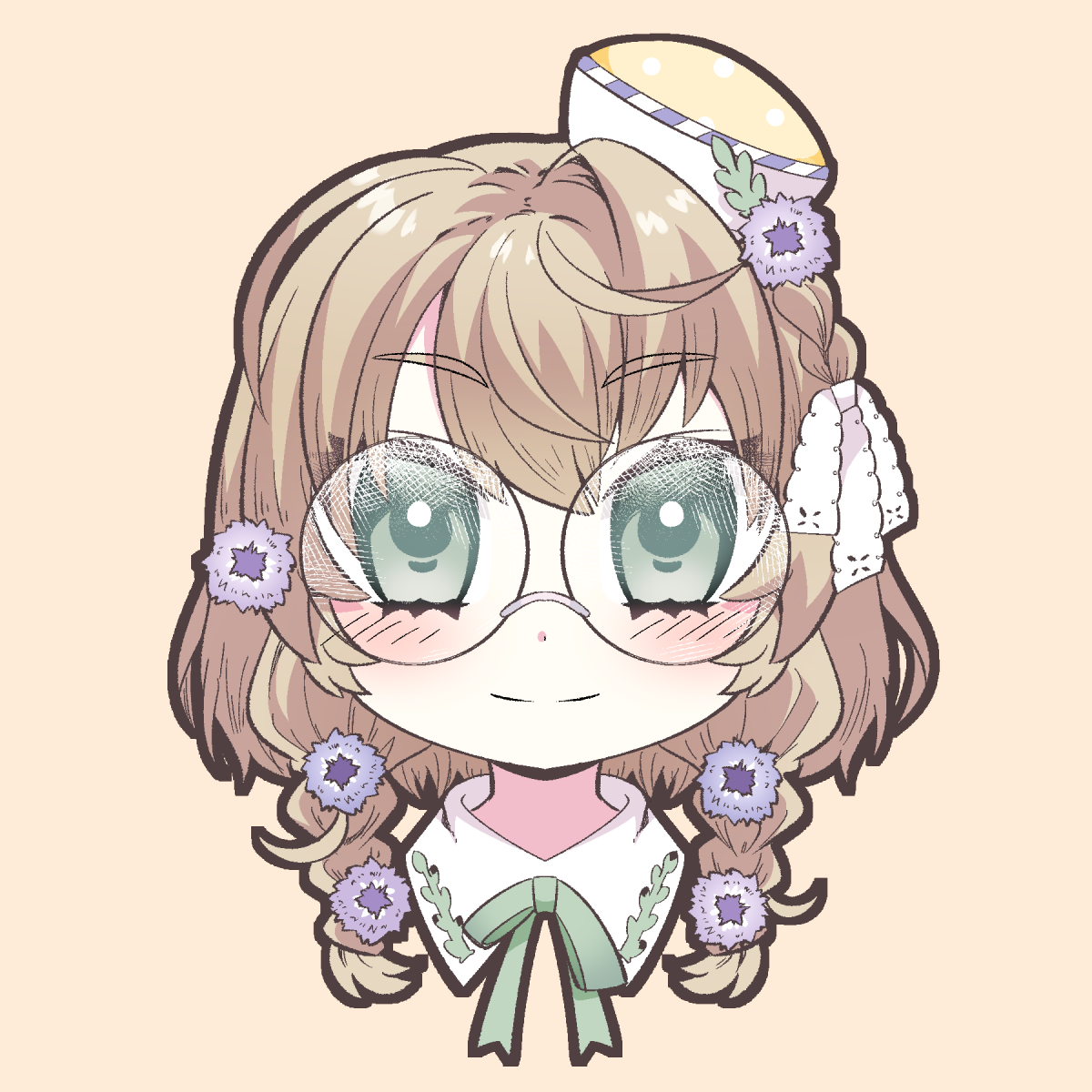 1girl solo glasses braid flower smile hair ornament  illustration images