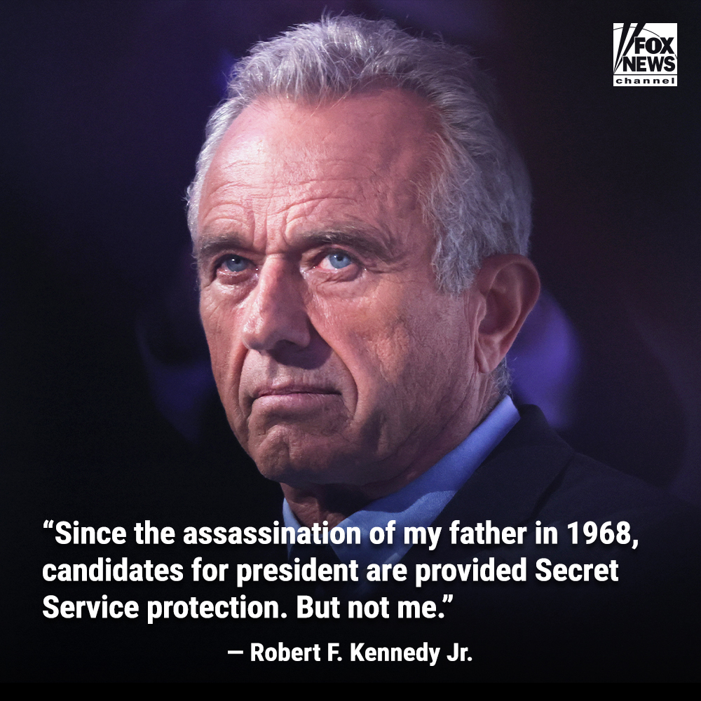 FoxNews's tweet photo. SAFETY RISKS: @RobertKennedyJr sounds the alarm after he says the Biden admin denied his request for Secret Service protection for the 2024 race. https://t.co/njp7WF3vYl https://t.co/ws32Mh7ohQ