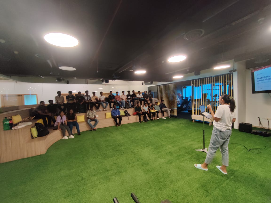 TPG_Chennai's tweet photo. Kickstarting @StarknetIndEco #StarknetConnect 2.0 with a session on Account Abstract by Chapter Lead @VennilaSeshadri 🔥
We're strengthening our fundamentals 💪 https://t.co/SUnY8inAAo