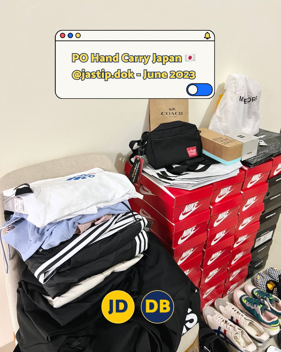 jastipdok's tweet photo. PO Hand Carry Japan June 2023🇯🇵✨ 

Thank you #jders for trusting @jastip.dok 🫶🏻 See you in next jastip🥰

#jastipdok #jastipjapan #jastipjepang #jastipnikeairrift #jastiponitsukatiger #jastipkorea #jastippremiumoutlets https://t.co/beyGVD3NAs