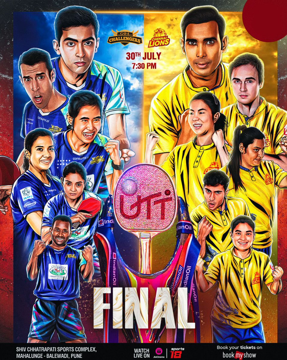 HotstarReality's tweet photo. โ๏ธ victory away from being crowned #UTT Season 4 Champions!
Who are you supporting - #GoaChallengers or #ChennaiLions?
Catch the Finals LIVE on #Sports18 & stream FREE on #JioCinema.
#TheRallyContinues #EveryTableIsAPlayground #HarTablePlayground #UTTonJioCinema #UTTonSports18 https://t.co/bOdt6STdQM