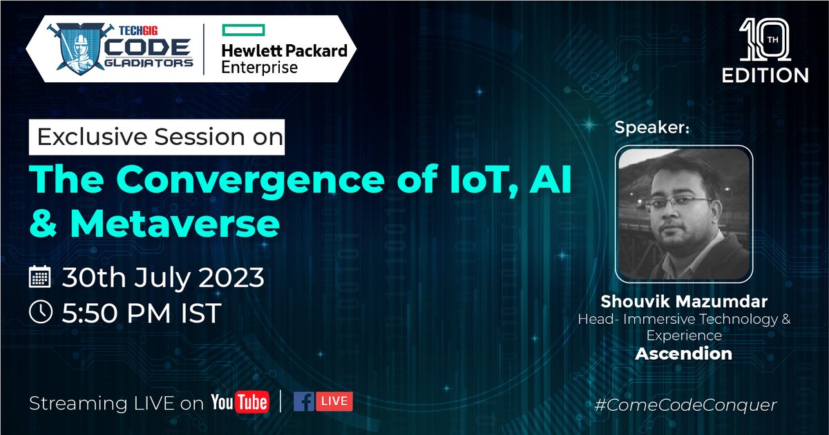 techgigdotcom's tweet photo. 🔴 ▶️ Join our speaker Shouvik-S- Mazumdar, Head- Immersive Technology & Experience, Ascendion for an exclusive LIVE session & know all about the Convergence of #IoT, #AI, & #Metaverse at the #GrandFinale & #AwardCeremony of #TechGig #CodeGladiators🔗 https://t.co/iSD07KvfgW
@HPE https://t.co/7ajHYqk73O