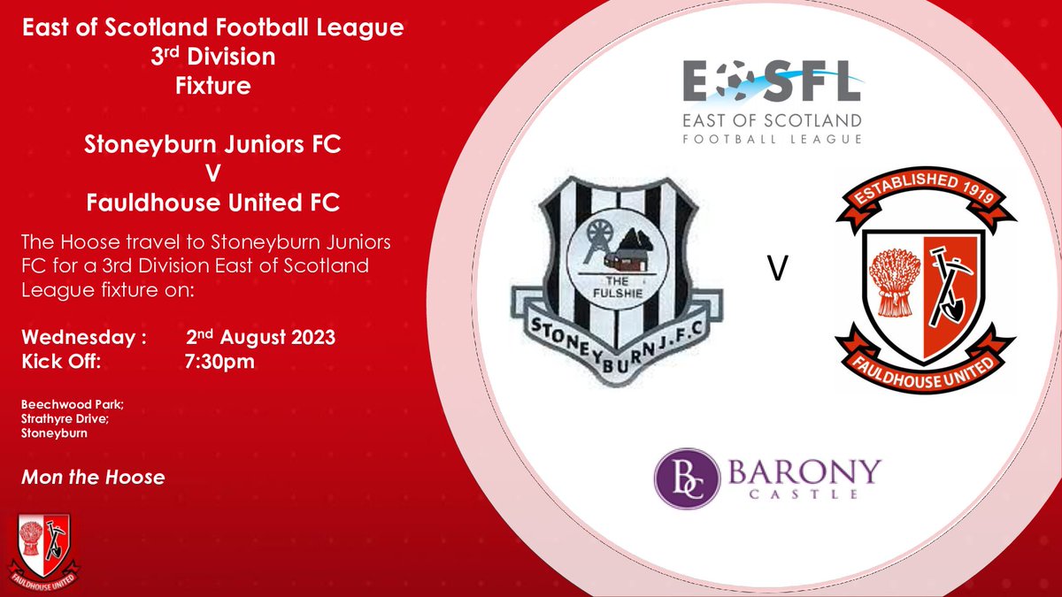 Fauldhouse United (@fauldhousefc) on Twitter photo Stoneyburn Juniors FC V Fauldhouse United FC
The Hoose travel to Stoneyburn Juniors FC for a 3rd Division East of Scotland League fixture on:
Wednesday : 2nd August 2023
Kick Off: 7:30pm
Beechwood Park; Strathyre Drive; Stoneyburn
Mon the Hoose <a href="/Fauldhouseutd1/">Fauldhouseutd</a> Stoneyburn Juniors FC V Fauldhouse United FC
The Hoose travel to Stoneyburn Juniors FC for a 3rd Division East of Scotland League fixture on:
Wednesday : 2nd August 2023
Kick Off: 7:30pm
Beechwood Park; Strathyre Drive; Stoneyburn
Mon the Hoose <a href="/Fauldhouseutd1/">Fauldhouseutd</a>