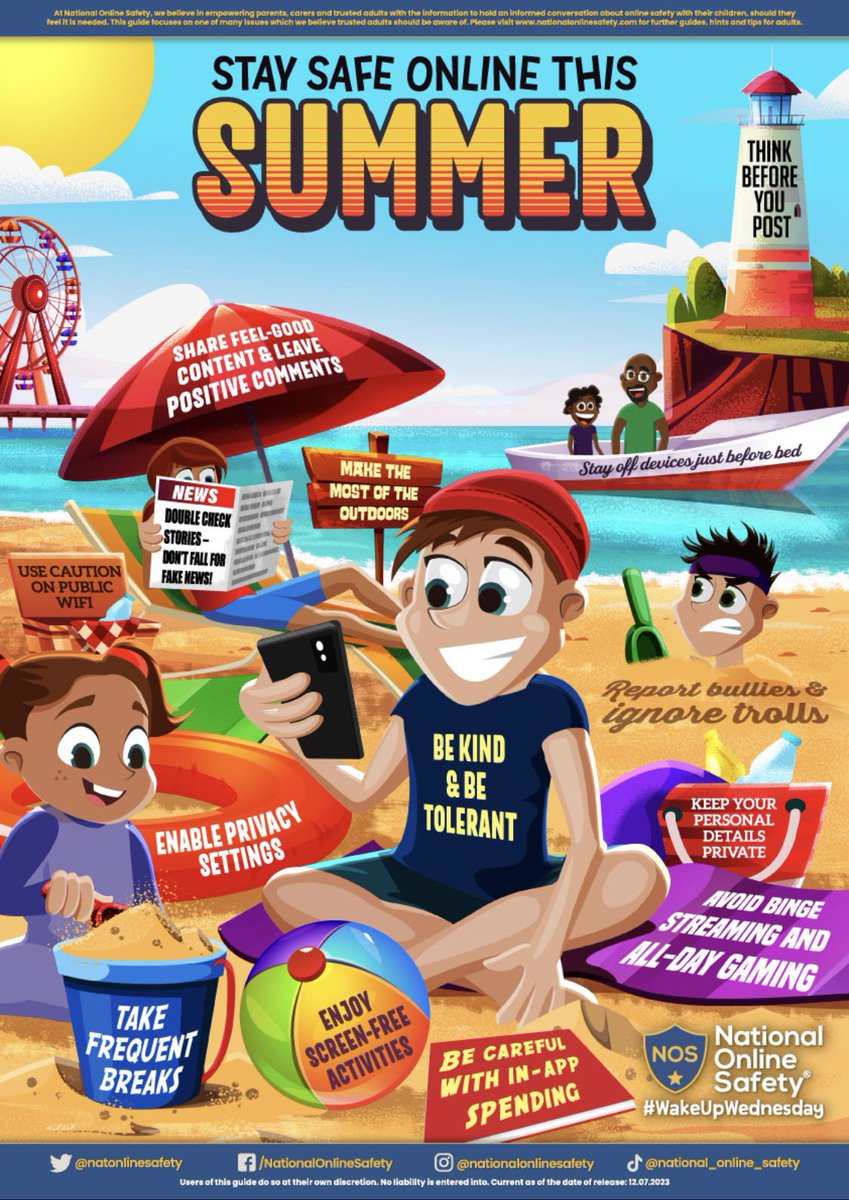GreatwoodCPS's tweet photo. It is Safety Sunday and today we are sharing another superb resource from @natonlinesafety
Here are some top tips to help you to stay safe online this summer. #onlinesafety #safetysunday #toptipsforparents https://t.co/VjFYzAkztc