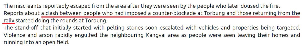 Kautilya33's tweet photo. @My_Zone19 The rally was within Lamka/Churachandpur precincts, which  is more than 7 km away from Torbung. There was no "rally" in Torbung. 

Sangai Express. https://t.co/hZaJ7WsRxK