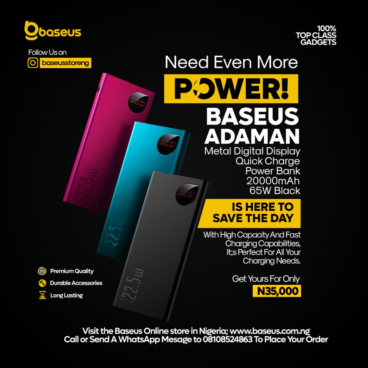 BaseusN80117's tweet photo. Despite the ever-decreasing size of our devices, powerbanks remain a must-have for today's busy lives. Introducing Baseus Adaman Metal Digital Display series - stylish, ultra slim and powerful enough to get you through your day. #NeverRunOutOfPowerAgain https://t.co/JSs1eZLHOe