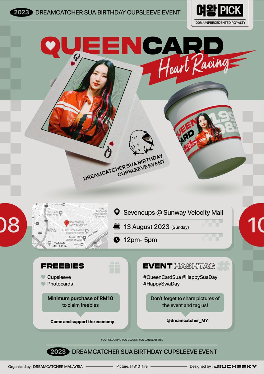 dreamcatcher_MY's tweet photo. It's here! We are holding a cupsleeve event for our lovely main dancer, SuA's upcoming birthday!

🗓️13 Aug 2023 (Sun)
⏰12PM - 5PM
📍Sevencups @ Sunway Velocity Mall

#QueencardSUA #HappySUAday #HappySwaday #드림캐쳐 #수아 #DreamcatcherMalaysia #CupsleeveMalaysia #CupsleeveMY https://t.co/CGYoYedQle