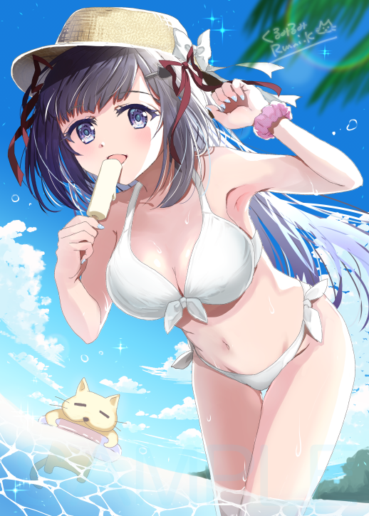 「夏のお嬢さん ビキニがとっても似合うよ 刺激的さ クラクラしちゃう」|くるみるみ🐱5/5コミティア に12a🌸創作漫画『はなにあらし』月曜更新のイラスト