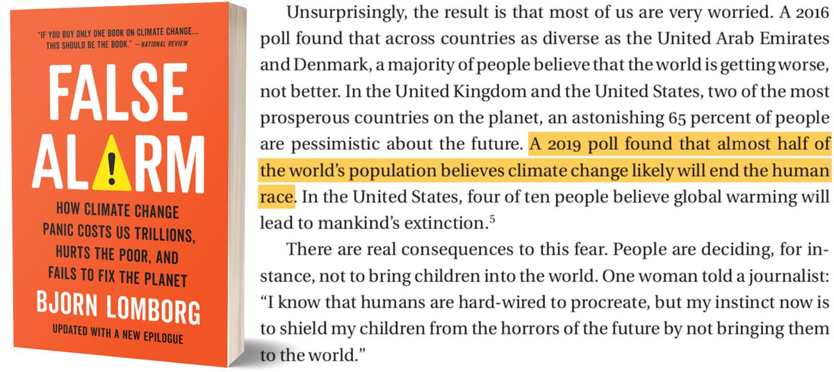 BjornLomborg's tweet image. Half the world now believe that humanity will go extinct from climate change
The reality? The UN expects the average person by 2100 to earn 450% of today’s income. Climate will reduce that to 434%. Problem, not end-of-world

Learn more in &quot;False Alarm&quot;: basicbooks.com/titles/bjorn-l…