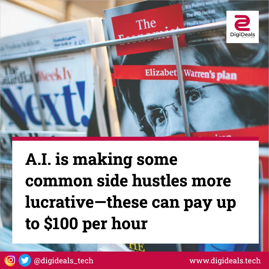 DigiDeals_tech's tweet image. Earn up to $100 per hour with the help of A.I., transforming common side hustles into more profitable ventures. #AIHustle #SideHustleMoney #LucrativeOpportunities