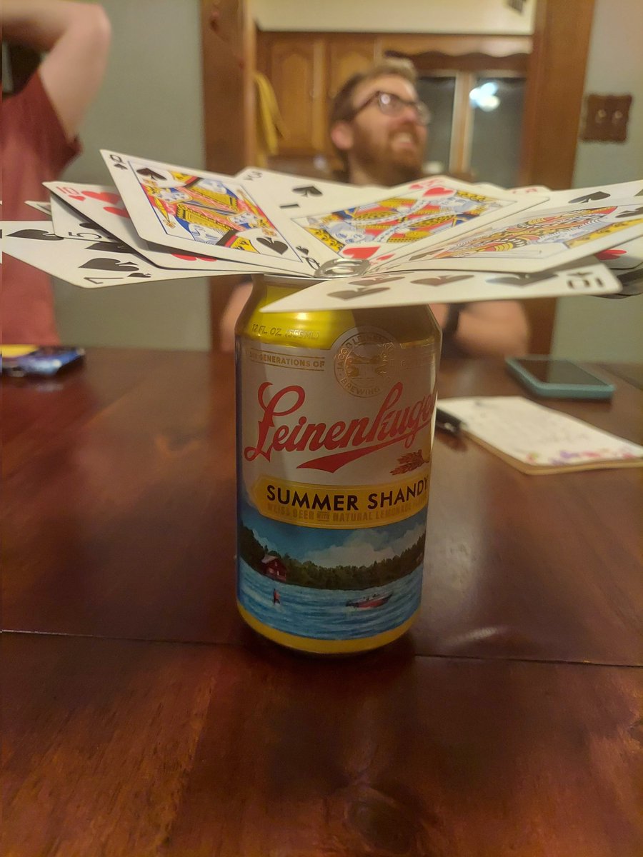 DatBrotank's tweet photo. 1 full deck of cards under the tab. Clearly @Leinenkugels has superior cans #bachelorparty https://t.co/UZmSWdZNYP