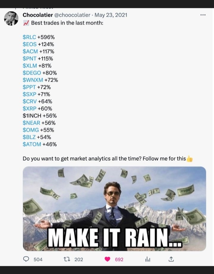cryptoknowle's tweet photo. The legend @CHOOCOLATIER is the most solid chad in the whole Crypto Twitter. I have 1000% profit from his calls🔥

FOLLOW and DM him to pump your GEM -> @CHOOCOLATIER

$GALA $DNX $XAUT $ARB $IOST $BTCS $ETH $UNIBOT #BITCOIN $USDC $AHT $STRX $KAS $HEX $OPENAI $FET $VET https://t.co/ERQ8TnBcDm