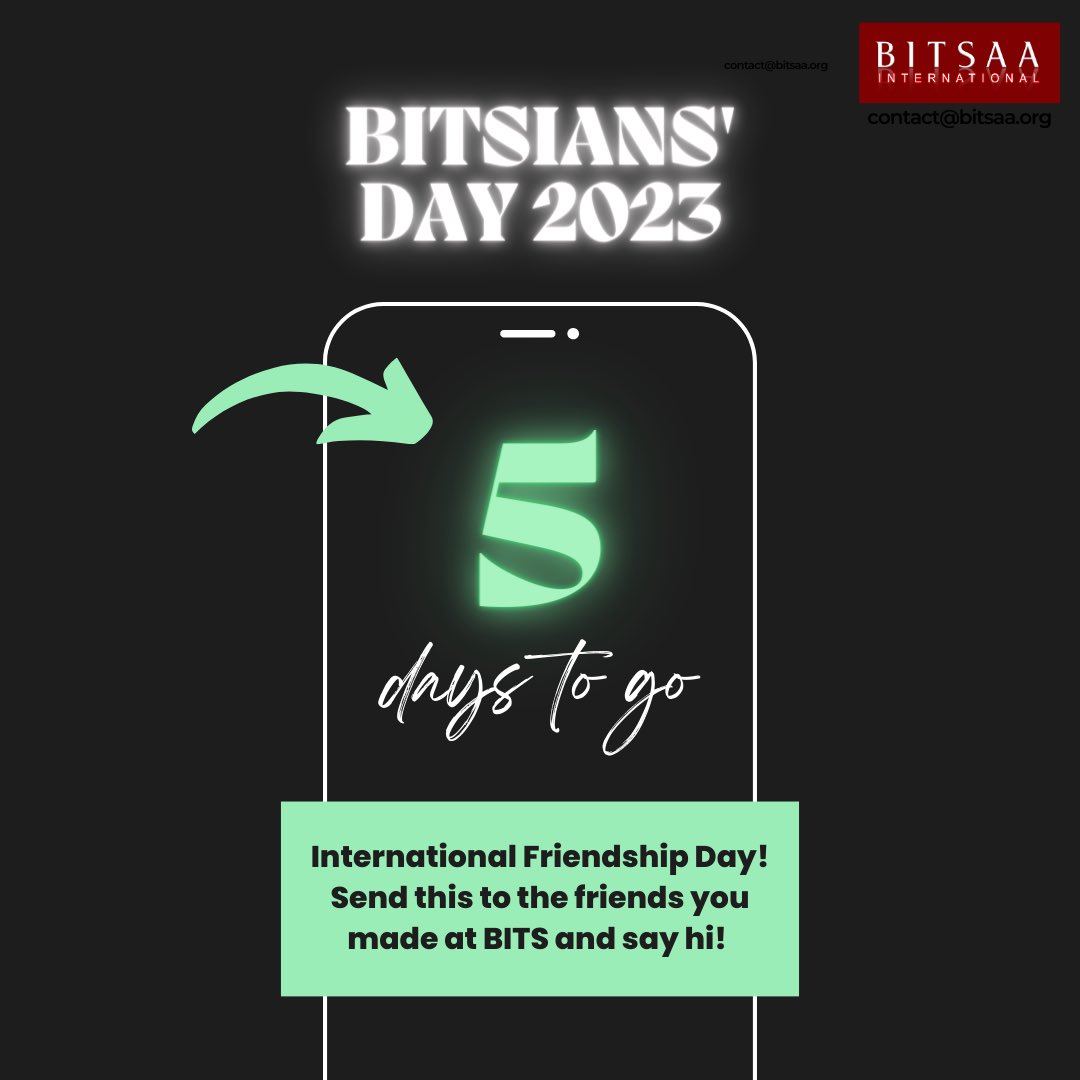 BITSAA's tweet photo. Tag your BITSians friends in the comments.
#BITSIANSDAY #5DAYSTOGO https://t.co/JJqkeZjpU1