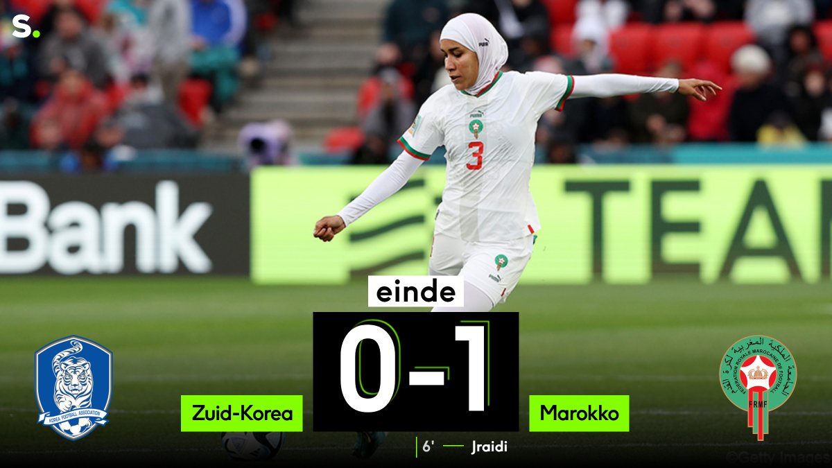 sporza's tweet photo. Marokko schrijft 2x geschiedenis op WK voetbal voor vrouwen: 1e zege ooit en 1e speelster met hijab

https://t.co/w8Mg7r76mI https://t.co/6KPmJ1EhG1