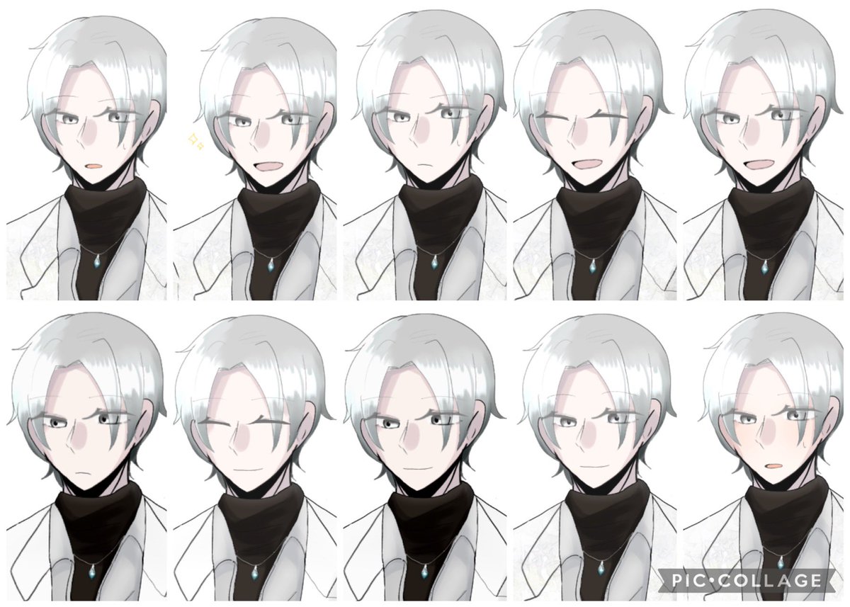 1boy male focus multiple views expressions grey eyes closed eyes smile  illustration images