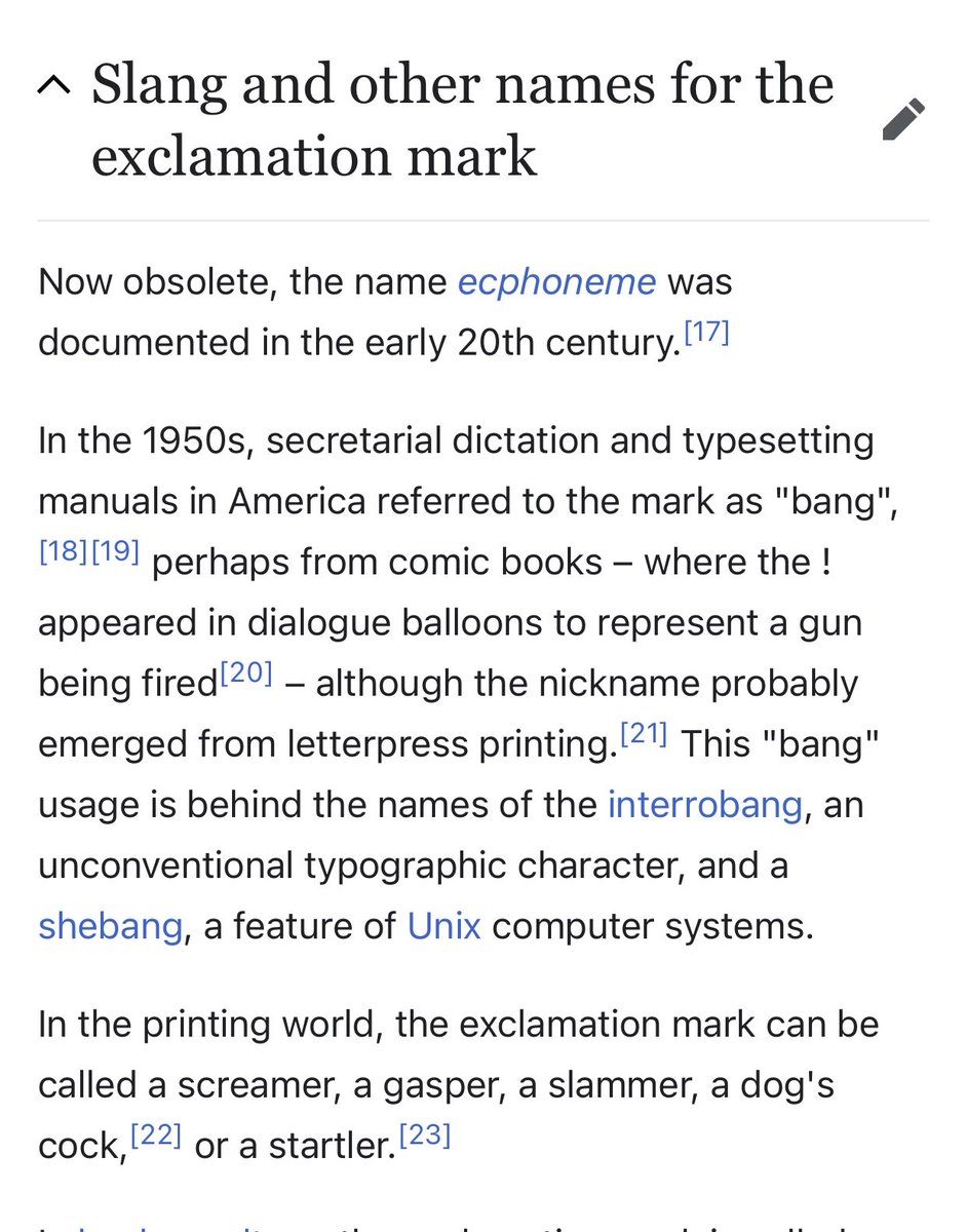 slashr's tweet photo. I’ve often used the word “bang” for ! but this Wikipedia article Bas opened my eyes to so many other options! https://t.co/yQzetm7BtK