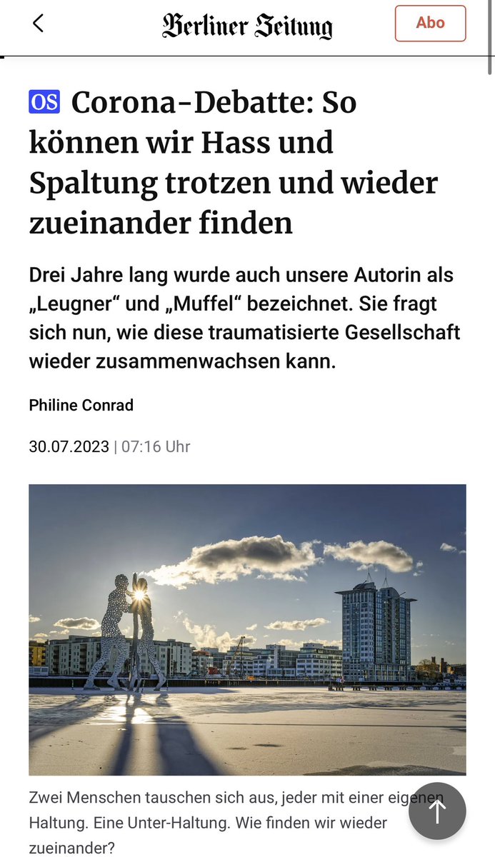 Die @berlinerzeitung veröffentlicht das bedenkenswerte Eröffnungsplädoyer von @philineconrad vom 18.7.23 zum Thema „Kirche und Kultur nach #Corona“: „Ich möchte mich einmal vorstellen: Ich bin ein „Blinddarm“. Ein „Leugner“. Ein „Nazi“ - „rechts“, „unsolidarisch“ und…