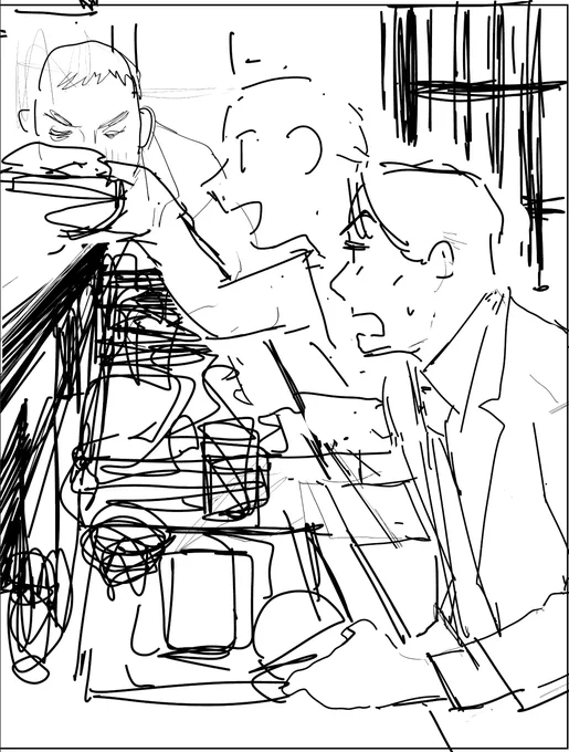 13話の扉絵ラフと線画。たまにはこういう絵を描くのも楽しくて良いね