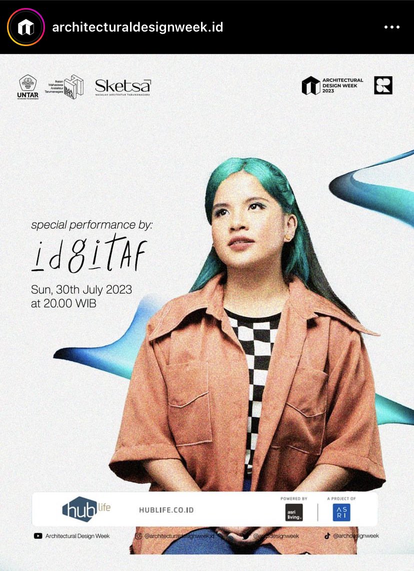 UntarJakarta's tweet photo. ⚠️ATTENTION⚠️

Akan ada special performance @idgitaf di acara Architectural Design Week 2023 di Hublife Jakarta lho! 😯

Don’t miss out guys! 🥳 https://t.co/4K0XUoRiyn