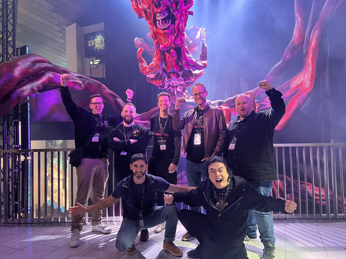 Day two of exilecon finished off with a picture of the best team at ggg 😉 Thanks everyone for the kind words about the audio in PoE2. We’ve put many, many, many hours of work into making it as good as we can, and it’s only going to get better from here!