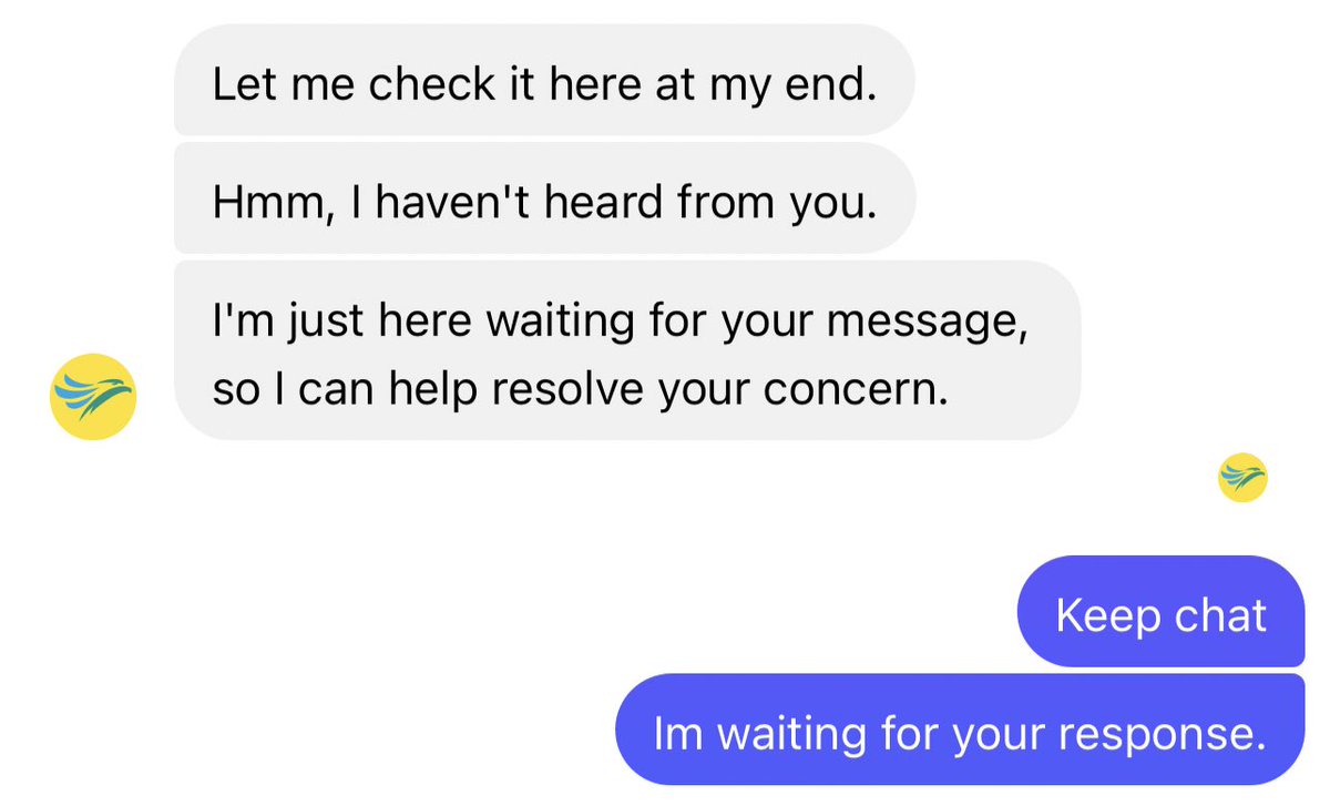bimicalderon's tweet photo. Please fix your customer service @CebuPacificAir . If you answered calls instead of chatting, everyone’s lives would be easier. Issues would be fixed faster. It’s frustrating. It’s your agent that takes a while to respond and then this, lol. Please. https://t.co/QgWQeteuRc