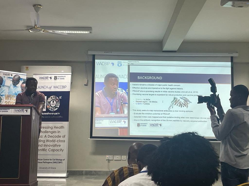 gbarukprince's tweet photo. I had my first poster presentation at the just ended WACCBIP Research Conference 2023. My work was on prioritizing Plasmodium falciparum Merozoite Associated Armadillo Protein (PfMAAP) domains and peptides as vaccine candidates for malaria.
#WRC23
#WRC2023 https://t.co/nyjwhNTCGO