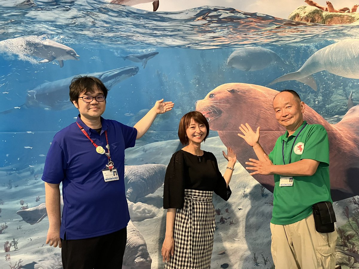 komaiayumi's tweet photo. 昨日投稿した千葉県立中央博物館で開催中の特別展「よみがえる チバニアン期の古生物」あす夜のnewsチバで特集で放送します。
写真左は案内して下さった中央博物館の丸山さん。右はオオキトドを発見した中央博物館の大木さん！
今の千葉からは全く想像できない世界です。本当にすごい！ぜひご覧下さい https://t.co/5a8GL5EFqj