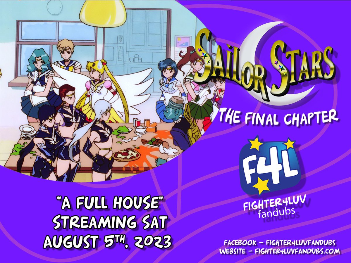 CorzaMoon's tweet image. Our DiC-style English fandub of Sailor Stars ep 184 "A Full House" will be streaming first weekend of August! #SailorMoon #SailorStars #Fandub