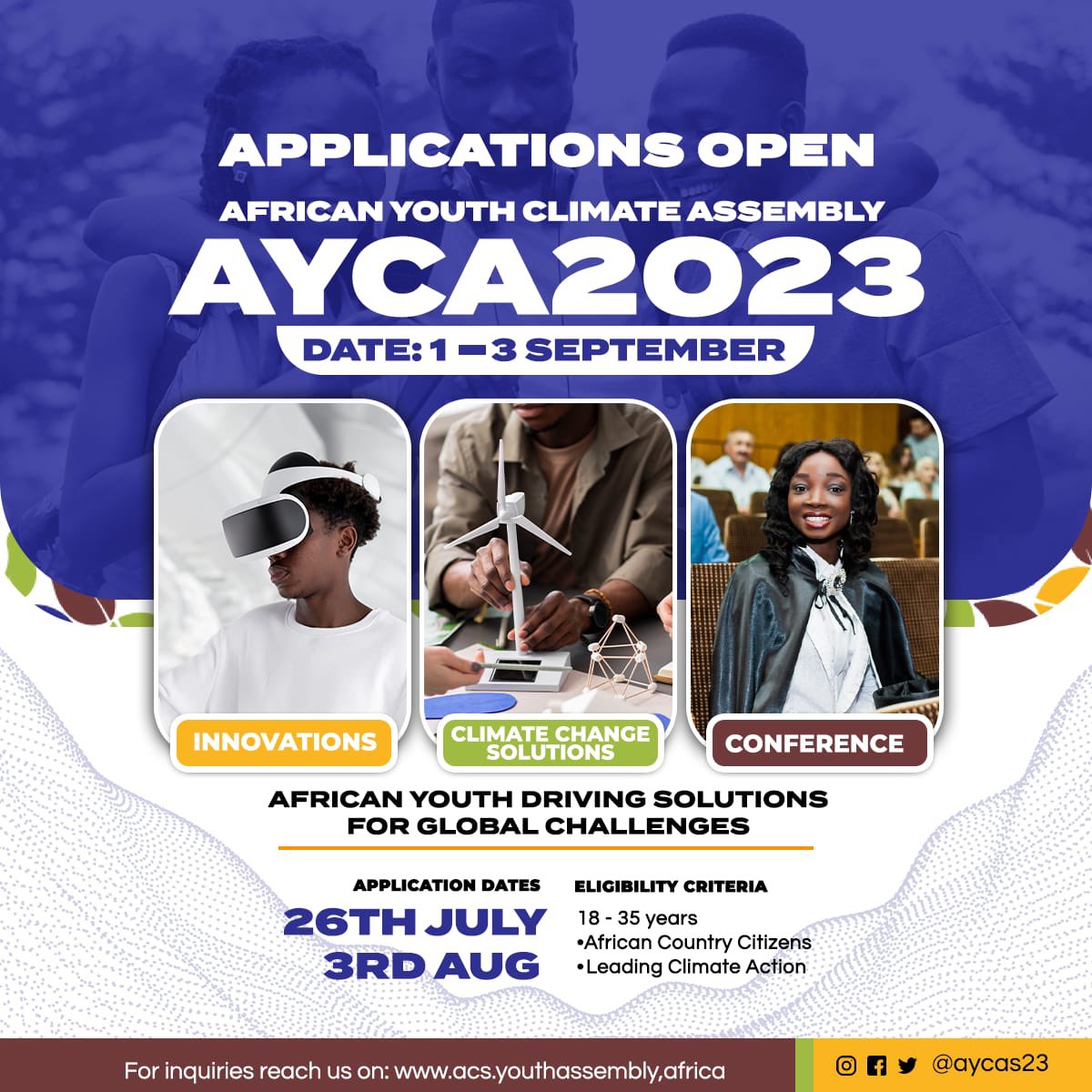 🚨OPPORTUNITY ALERT🚨

The application to attend the African Youth Climate Assembly that will be held in Nairobi, Kenya from 1st - 3rd September, is now open. 

For Kenyans form 👉 shorturl.at/abftX

For Non-Kenyans form 👉 shorturl.at/xAEN3

DEADLINE: 3rd August 2023