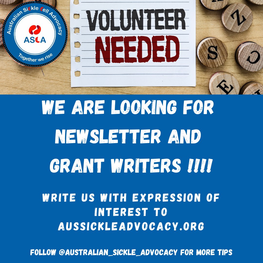 AuSickle's tweet photo. ๐ We're on the lookout for volunteers! ๐๐ข
โ๏ธ Grant Writing Enthusiasts ๐๐
๐๏ธ Newsletter Writers ๐ฐ๐ฌ
๐ค Join us in making a positive impact on the community! Be a part of something meaningful!๐
#SickleCellDisease
#Australiansicklecell
#TeamASCA https://t.co/fERWYKtfX0