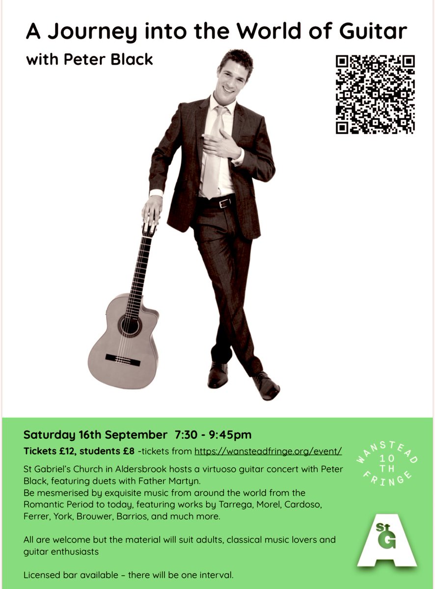 St Gabriel’s church Aldersbrook is a venue for the Wanstead Fringe this year. Saturday 16th September sees Peter Black perform a virtuoso guitar set with some duets including our own @MartynHawkes #wanstead #wansteadfringe #aldersbrook