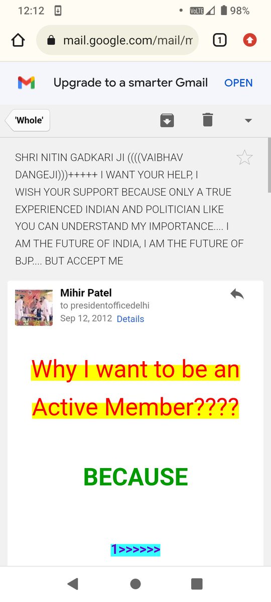 As seen in Screenshots, I requested then PartyPresident @nitin_gadkari ji to make me #ActiveMember or @BJP4India #Pracharak in 2012!

@PMOIndia
I was excited to be Whole Time Individual Worker for BJP!
@narendramodi @AmitShah @JPNadda @DrMohanBhagwat @DattaHosabale @CMOGuj

#MHR