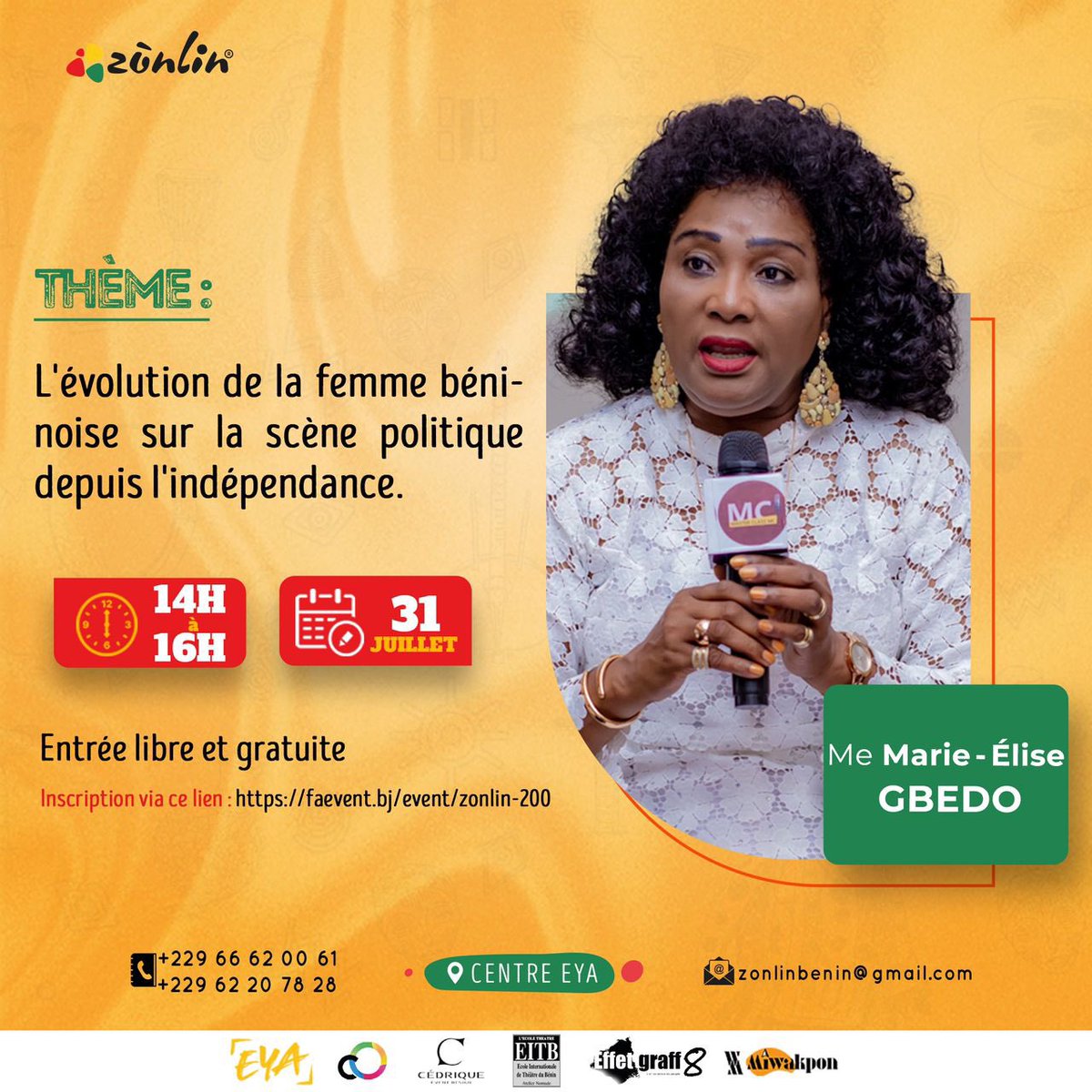 C’EST PARTI POUR #ZONLIN2023!! 🚀

Le festival démarre ce lundi 31 juillet avec une passionnante discussion intergénérationnelle animée par <a href="/AmadidjeNicaret/">Nicaret Amadidje</a> 

🚨 Nous vous invitons à être ponctuel. Les premiers arrivés seront les premiers installés.