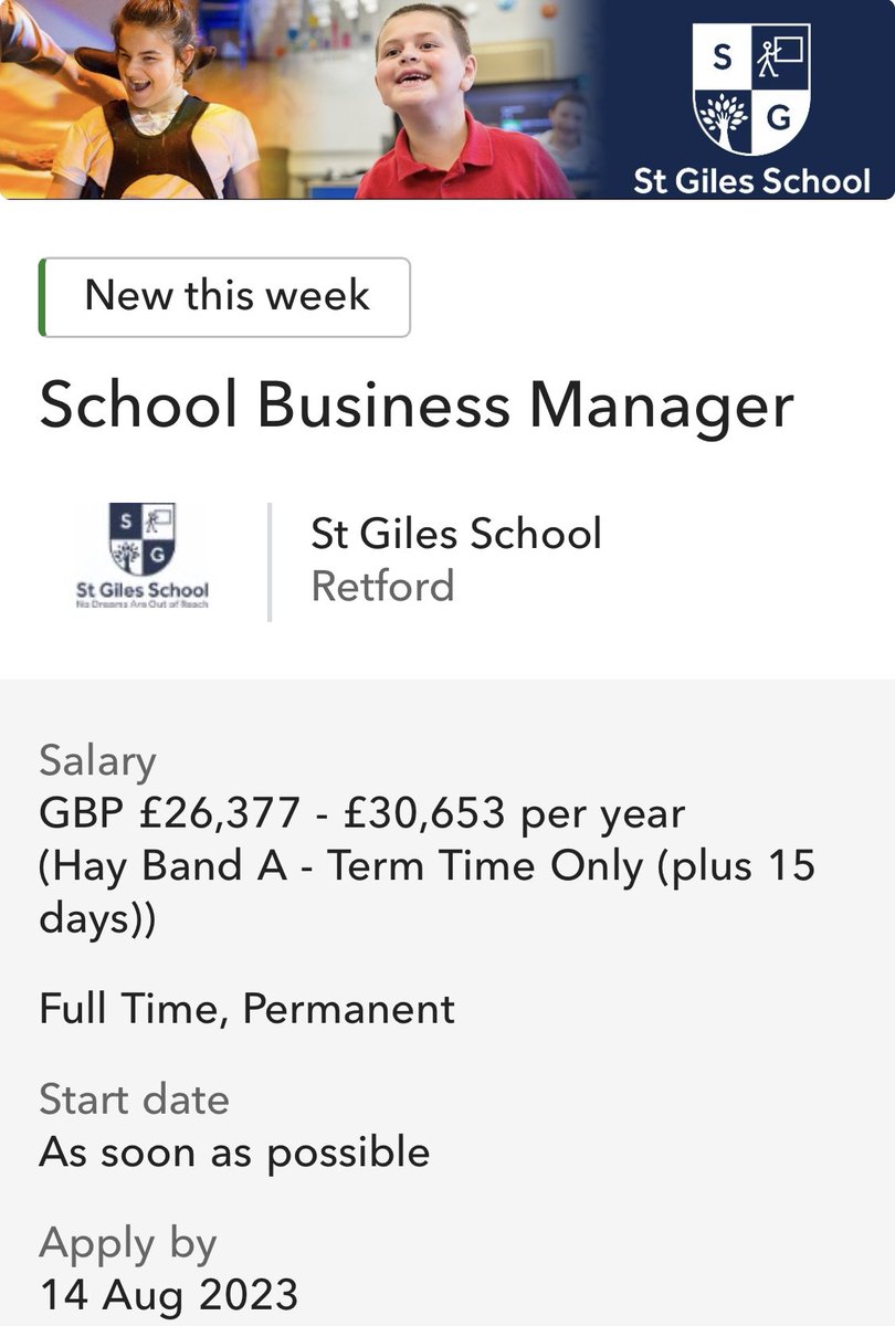 📣 VACANCY 📣 We’re an exciting, growing and outward-facing school. We want to appoint an amazing School Business Manager, who has the knowledge, skills and experience to have a positive impact from day one. #SEND #SBM #TeamStGiles tes.com/jobs/vacancy/s…