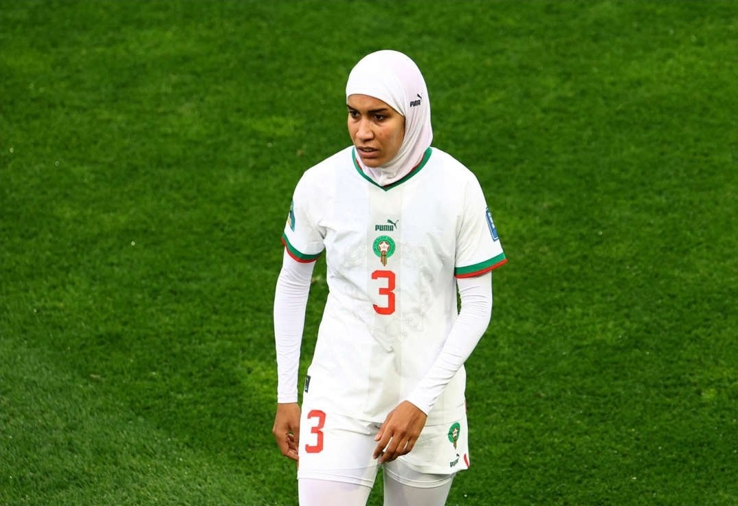 chimran55's tweet photo. #Morocco 🇲🇦 #NouhailaBenzina makes #History as first #Player to wear #Hijab at #WorldCup
#Morocco  defender #Nouhaila Benzina has made history as the first player to wear a hijab during a Women’s #WorldCup match as she helped her side overcome #SouthKorea on Sunday. #WorldCup2023 https://t.co/ikxz3XcrSd